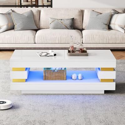 Merax Table Basse LED Blanche 100 x 50 x 35 cm, Table de Salon Moderne,Table Basse Design avec Étagères de Rangement, Table d'Appoint pour Salon, Meuble de Salon Contemporain - Publicité Merax Table Basse LED Blanche 100 x 50 x 35 cm, Table de Salon Moderne,Table Basse Design avec Étagères de Rangement, Table d'Appoint pour Salon, Meuble de Salon Contemporain - Publicité