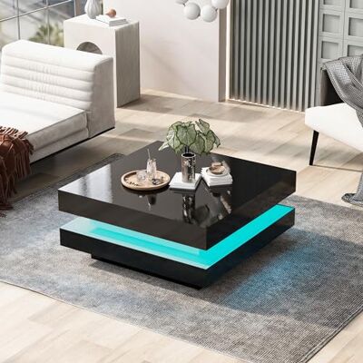 BTM Table Basse LED, Table Basse Carrée, Contrôle des App Couleur Réglable, Table d'Appoint Salon, 70 x70x36cm, Noir Brillant - Publicité BTM Table Basse LED, Table Basse Carrée, Contrôle des App Couleur Réglable, Table d'Appoint Salon, 70 x70x36cm, Noir Brillant - Publicité