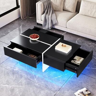 BTM Table Basse Salon, LED Réglable Via APP, Moderne Coffee Table Rectangle avec 3 Trois, Charge 50kg, 100 x50x35cm, Noir Brillant - Publicité BTM Table Basse Salon, LED Réglable Via APP, Moderne Coffee Table Rectangle avec 3 Trois, Charge 50kg, 100 x50x35cm, Noir Brillant - Publicité