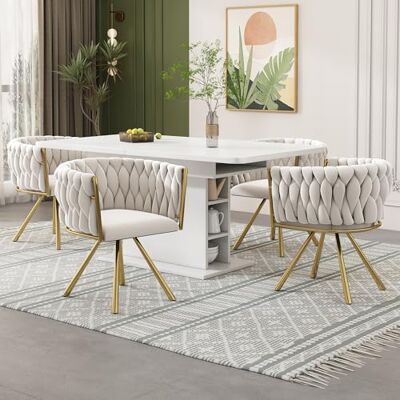 Merax Lot de 4 chaises de salle à manger, pivotantes, modernes, en velours, avec accoudoirs et pieds en métal, pour salle à manger, salon, chambre à coucher, beige et doré - Publicité Merax Lot de 4 chaises de salle à manger, pivotantes, modernes, en velours, avec accoudoirs et pieds en métal, pour salle à manger, salon, chambre à coucher, beige et doré - Publicité