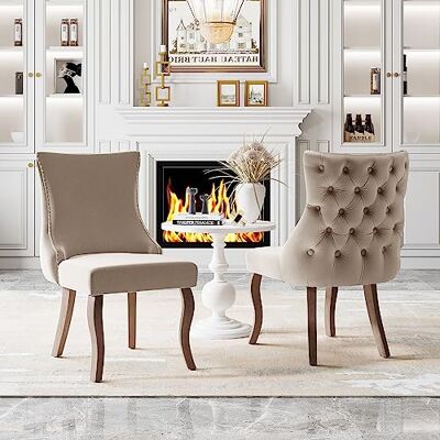 Merax Lot de 2 chaises de Salle à Manger rembourrées en Velours avec piquage à Boutons et Structure en Bois Massif Élégant et Confortable Beige - Publicité Merax Lot de 2 chaises de Salle à Manger rembourrées en Velours avec piquage à Boutons et Structure en Bois Massif Élégant et Confortable Beige - Publicité