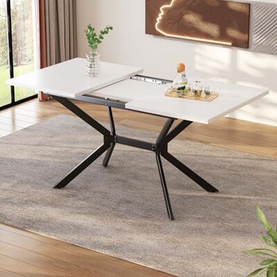 Merax Table à manger extensible 120/160 x 80 cm Table rectangulaire en MDF avec pieds en métal noir solides Moderne et minimaliste Pour 4 à 6 personnes Facile d'entretien, peu encombrante - Publicité Merax Table à manger extensible 120/160 x 80 cm Table rectangulaire en MDF avec pieds en métal noir solides Moderne et minimaliste Pour 4 à 6 personnes Facile d'entretien, peu encombrante - Publicité