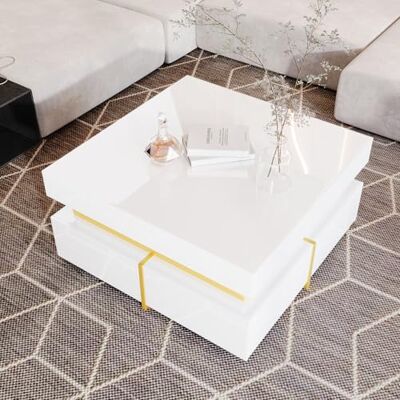 BTM Table Basse Carrée, Table Basse Blanche et Dorée avec 2 Tiroirs, Salon avec des Lignes dorées en Bas, Charge 60kg, 70x70x35 cm, Blanc - Publicité BTM Table Basse Carrée, Table Basse Blanche et Dorée avec 2 Tiroirs, Salon avec des Lignes dorées en Bas, Charge 60kg, 70x70x35 cm, Blanc - Publicité
