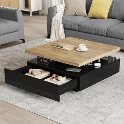 BTM Tiroir à café carré Multifonctionnel pivotant à 360°, Table d'appoint pivotante à 2 Niveaux avec Meuble de Rangement intégré, Finition Bois Naturel et Noir, Panneaux de Particules, 70x70x36 cm - Publicité BTM Tiroir à café carré Multifonctionnel pivotant à 360°, Table d'appoint pivotante à 2 Niveaux avec Meuble de Rangement intégré, Finition Bois Naturel et Noir, Panneaux de Particules, 70x70x36 cm - Publicité