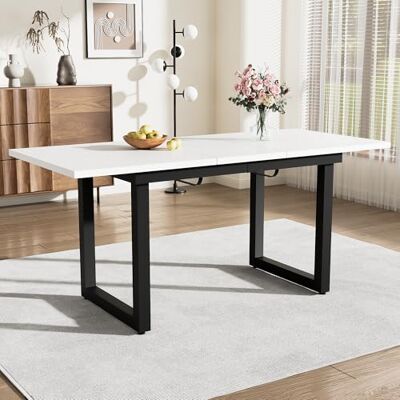 Merax Table à manger extensible avec pieds en métal, Table rectangulaire de cuisine pour salon et salle à manger, Blanc - Publicité Merax Table à manger extensible avec pieds en métal, Table rectangulaire de cuisine pour salon et salle à manger, Blanc - Publicité