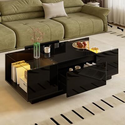Merax Table basse moderne 105 x 50 x 35 cm avec LED, 16 couleurs, plateau en verre, 2 tiroirs, pour salon, noir - Publicité Merax Table basse moderne 105 x 50 x 35 cm avec LED, 16 couleurs, plateau en verre, 2 tiroirs, pour salon, noir - Publicité