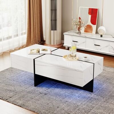 Merax Table Basse Haute Brillance, Structure en Imitation marbre Blanc et Table Assortie en Noir, Table Basse Table de Salon, Table de canapé avec LED - Publicité Merax Table Basse Haute Brillance, Structure en Imitation marbre Blanc et Table Assortie en Noir, Table Basse Table de Salon, Table de canapé avec LED - Publicité