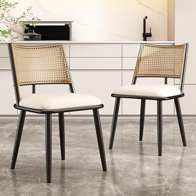 Merax Lot de 2 Chaises de Salle à Manger, Chaises de Cuisine avec Siège en Polyuréthane et Dossier en Rotin, Chaise Rembourrée pour Salle à Manger, Salon et Chambre à Coucher, Pieds en Métal, Noires - Publicité Merax Lot de 2 Chaises de Salle à Manger, Chaises de Cuisine avec Siège en Polyuréthane et Dossier en Rotin, Chaise Rembourrée pour Salle à Manger, Salon et Chambre à Coucher, Pieds en Métal, Noires - Publicité
