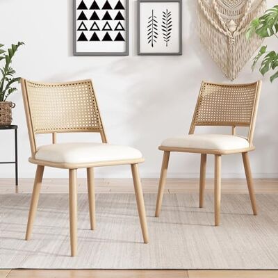 Merax Lot de 2 Chaises de Salle à Manger, Chaises de Cuisine avec Siège en Polyuréthane et Dossier en Rotin, Chaise Rembourrée pour Salle à Manger, Salon et Chambre à Coucher, Pieds en Métal, Beige - Publicité Merax Lot de 2 Chaises de Salle à Manger, Chaises de Cuisine avec Siège en Polyuréthane et Dossier en Rotin, Chaise Rembourrée pour Salle à Manger, Salon et Chambre à Coucher, Pieds en Métal, Beige - Publicité