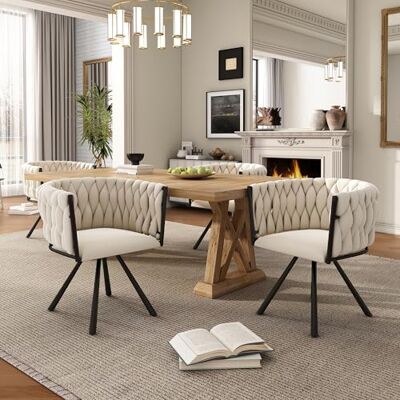 Merax Lot de 4 chaises de salle à manger pivotantes modernes en velours avec accoudoirs et pieds en métal pour salle à manger, salon, chambre à coucher Beige - Publicité Merax Lot de 4 chaises de salle à manger pivotantes modernes en velours avec accoudoirs et pieds en métal pour salle à manger, salon, chambre à coucher Beige - Publicité