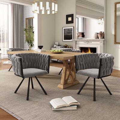 Merax Ensemble de 4 chaises pivotantes, Chaises modernes de salle à manger en velours, Chaise avec accoudoirs pivotante à pieds en métal, pour salle à manger, salon, chambre à coucher, gris - Publicité Merax Ensemble de 4 chaises pivotantes, Chaises modernes de salle à manger en velours, Chaise avec accoudoirs pivotante à pieds en métal, pour salle à manger, salon, chambre à coucher, gris - Publicité