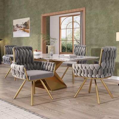 Merax Lot de 4 chaises pivotantes modernes en velours, accoudoirs pivotants, pieds en métal, pour salle à manger, salon, chambre à coucher Gris - Publicité Merax Lot de 4 chaises pivotantes modernes en velours, accoudoirs pivotants, pieds en métal, pour salle à manger, salon, chambre à coucher Gris - Publicité