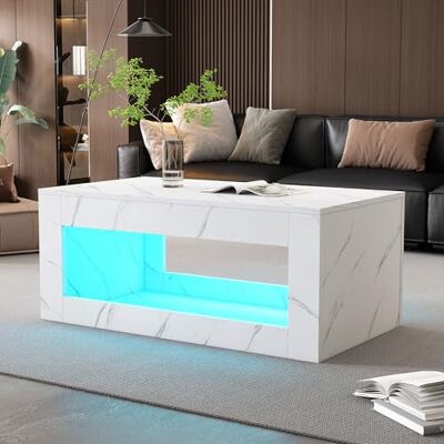 BTM Table Basse Moderne LED, de Salon, d'appoint, Brillante avec télécommande, Grande Effet marbre (Blanche) - Publicité BTM Table Basse Moderne LED, de Salon, d'appoint, Brillante avec télécommande, Grande Effet marbre (Blanche) - Publicité