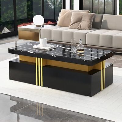 Merax Table basse à deux tiroirs à fini brillant Table de salon moderne rectangulaire Table basse Table d'appoint Plateau avec motif marbre, table d'appoint avec rangement, 100x50x40cm, Noir - Publicité Merax Table basse à deux tiroirs à fini brillant Table de salon moderne rectangulaire Table basse Table d'appoint Plateau avec motif marbre, table d'appoint avec rangement, 100x50x40cm, Noir - Publicité