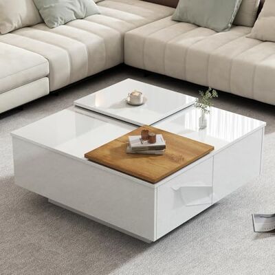 BTM Table Basse Carrée, Unique Plateau Coulissant, Conception de Couleur Cousue, 2 Tiroirs, Moderne Table d’Appoint Blanche, 75x75x34cm, Blanc et Brun - Publicité BTM Table Basse Carrée, Unique Plateau Coulissant, Conception de Couleur Cousue, 2 Tiroirs, Moderne Table d’Appoint Blanche, 75x75x34cm, Blanc et Brun - Publicité