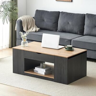 Merax Table Basse avec Fonction relevable 109 cm Structure Grise Design élégant Espace de Rangement sous Le Plateau de la Table - Publicité Merax Table Basse avec Fonction relevable 109 cm Structure Grise Design élégant Espace de Rangement sous Le Plateau de la Table - Publicité