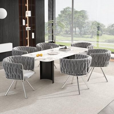 Merax Lot de 6 chaises de salle à manger pivotantes modernes en velours avec pieds en métal, pour salle à manger, salon, chambre à coucher, gris et argent - Publicité Merax Lot de 6 chaises de salle à manger pivotantes modernes en velours avec pieds en métal, pour salle à manger, salon, chambre à coucher, gris et argent - Publicité