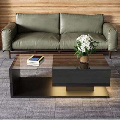 BTM Table Basse Moderne avec LED, Table Basse de Salon en Verre avec Tiroir Grand, Coffee Table Charge 30kg, 105x55x32.5cm, Noir - Publicité BTM Table Basse Moderne avec LED, Table Basse de Salon en Verre avec Tiroir Grand, Coffee Table Charge 30kg, 105x55x32.5cm, Noir - Publicité