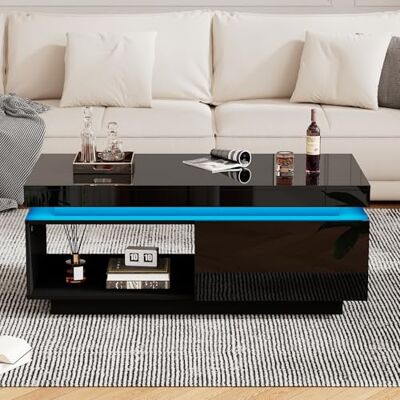 BTM Table Basse Salon avec LED, Design Moderne Coffee Table avec Tiroir et Copartiment Rangement, Rectangulaire, Charge de 50kg, 100 x50x40 cm, Noire Brillante - Publicité BTM Table Basse Salon avec LED, Design Moderne Coffee Table avec Tiroir et Copartiment Rangement, Rectangulaire, Charge de 50kg, 100 x50x40 cm, Noire Brillante - Publicité