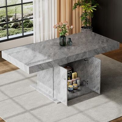 Merax table rectangulaire extensible 140/180 x 80 cm, aspect béton, rangement intégré, télescopique automatique, basse compacte, multifonctionnelle, pour 4 à 6 personnes - Publicité Merax table rectangulaire extensible 140/180 x 80 cm, aspect béton, rangement intégré, télescopique automatique, basse compacte, multifonctionnelle, pour 4 à 6 personnes - Publicité