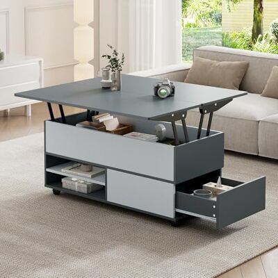 Merax Table basse, table de salon, réglable en hauteur, multifonctionnelle, 3 en 1, avec espace de rangement caché, tiroirs et roulettes, convertible en table à manger, table de canapé pour bureau à - Publicité Merax Table basse, table de salon, réglable en hauteur, multifonctionnelle, 3 en 1, avec espace de rangement caché, tiroirs et roulettes, convertible en table à manger, table de canapé pour bureau à - Publicité