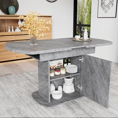 Merax Table à manger en bois extensible avec espace de rangement Table de cuisine ovale pour salon et salle à manger 110/130 x 70 x 75 cm (L x l x H) Gris - Publicité Merax Table à manger en bois extensible avec espace de rangement Table de cuisine ovale pour salon et salle à manger 110/130 x 70 x 75 cm (L x l x H) Gris - Publicité