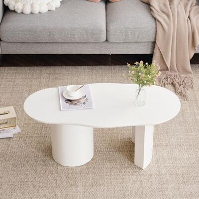 BTM Table Basse Irrégulière Blanche Stable Et Durable De 100 Cm – MDF Haute Qualité, Surface Laquée, Toucher Délicat, Plateau Élégant Et Courbé - Publicité BTM Table Basse Irrégulière Blanche Stable Et Durable De 100 Cm – MDF Haute Qualité, Surface Laquée, Toucher Délicat, Plateau Élégant Et Courbé - Publicité