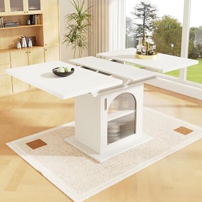 Merax Table à Manger Extensible 110–140x80 cm avec Espace de Rangement, Table Extensible Gain de Place avec 3 étagères Ajustables,Blanc - Publicité Merax Table à Manger Extensible 110–140x80 cm avec Espace de Rangement, Table Extensible Gain de Place avec 3 étagères Ajustables,Blanc - Publicité
