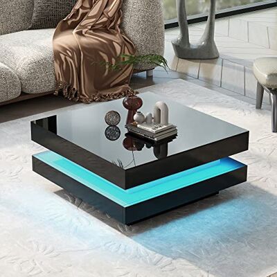 BTM Table Basse Café Quadratique en Noir Style Moderne Technologique avec Éclairage LED 16 Couleurs, 70x70x36 cm, Charge Max 45kg - Publicité BTM Table Basse Café Quadratique en Noir Style Moderne Technologique avec Éclairage LED 16 Couleurs, 70x70x36 cm, Charge Max 45kg - Publicité