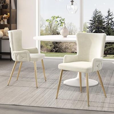 Merax Lot de 2 chaises de salle à manger rembourrées modernes en velours avec dossier et pieds en métal doré pour salon, chambre à coucher, salle à manger et cuisine Beige - Publicité Merax Lot de 2 chaises de salle à manger rembourrées modernes en velours avec dossier et pieds en métal doré pour salon, chambre à coucher, salle à manger et cuisine Beige - Publicité
