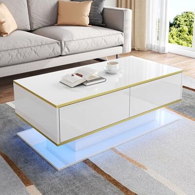 BTM Table Basse LED Salon avec LED Multicolore, Design rectangulaire, Plateau Lisse, rangements Fonctionnels, façades Brillantes, Lignes élégantes, Blanc, 100 × 50 × 40 cm - Publicité BTM Table Basse LED Salon avec LED Multicolore, Design rectangulaire, Plateau Lisse, rangements Fonctionnels, façades Brillantes, Lignes élégantes, Blanc, 100 × 50 × 40 cm - Publicité