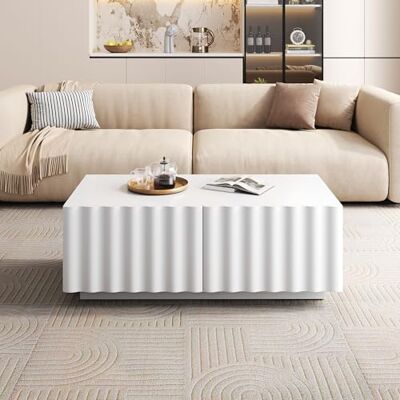 BTM Table Basse Minimaliste Moderne À Motif Ondulé, 2 Tiroirs Spacieux avec Espace De Rangement pour Salon - Publicité BTM Table Basse Minimaliste Moderne À Motif Ondulé, 2 Tiroirs Spacieux avec Espace De Rangement pour Salon - Publicité