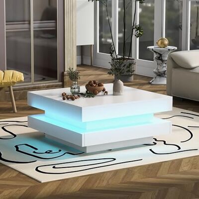 BTM Table Basse Blanche avec Eclairage LED Réglable, Table Basse Carrée Moderne, Table d'appoint pour Salon, Contrôle des Applications, Charge de 30kg, 70x70x36 cm, Blanc - Publicité BTM Table Basse Blanche avec Eclairage LED Réglable, Table Basse Carrée Moderne, Table d'appoint pour Salon, Contrôle des Applications, Charge de 30kg, 70x70x36 cm, Blanc - Publicité