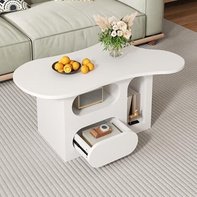 BTM Table Basse avec Tiroirs Forme Nuage, Compartiments Ouverts Rangement, Matériaux Haute Qualité, 97x45x43.5 cm - Publicité BTM Table Basse avec Tiroirs Forme Nuage, Compartiments Ouverts Rangement, Matériaux Haute Qualité, 97x45x43.5 cm - Publicité