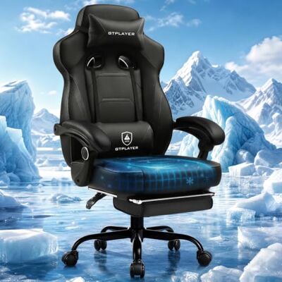 GTPLAYER Chaise Gaming avec Repose-Pieds, Chaise Bureau Ergonomique 180 kg, Fauteuil de Bureau avec Support Lombaire et Appui-tête, Hauteur Réglable, Dossier Réglable 155°, pour Bureau et Jeu, Noir - Publicité GTPLAYER Chaise Gaming avec Repose-Pieds, Chaise Bureau Ergonomique 180 kg, Fauteuil de Bureau avec Support Lombaire et Appui-tête, Hauteur Réglable, Dossier Réglable 155°, pour Bureau et Jeu, Noir - Publicité