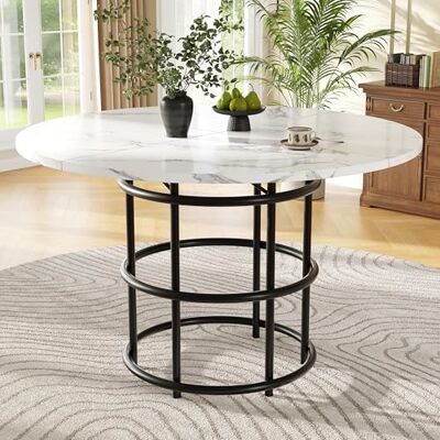 Merax table ronde 100 cm, moderne, pour 4 à 6 personnes, design noir pieds métal, plateau MDF marbré - Publicité Merax table ronde 100 cm, moderne, pour 4 à 6 personnes, design noir pieds métal, plateau MDF marbré - Publicité