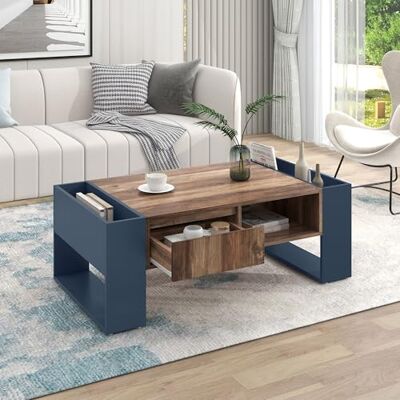 Merax Table de Salon avec Tiroir, avec Espace de Rangement, Table Basse pour Salon, 111 x 60 x 40 cm, Couleur Bois + Gris Noir - Publicité Merax Table de Salon avec Tiroir, avec Espace de Rangement, Table Basse pour Salon, 111 x 60 x 40 cm, Couleur Bois + Gris Noir - Publicité