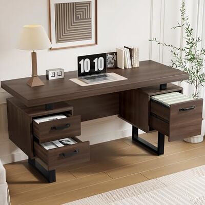 Merax Bureau Table de bureau (76x135x55 cm) avec tiroir silencieux, espace de rangement et tiroir pour dossiers – Table d'ordinateur pour bureau à domicile, bureau et salon – Marron - Publicité Merax Bureau Table de bureau (76x135x55 cm) avec tiroir silencieux, espace de rangement et tiroir pour dossiers – Table d'ordinateur pour bureau à domicile, bureau et salon – Marron - Publicité