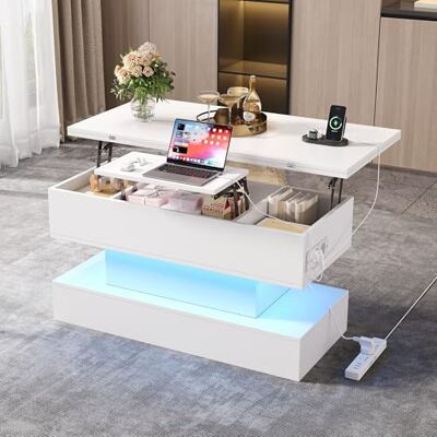 Merax Table basse blanche réglable en hauteur avec espace de rangement, table de salon avec plateau de table pliable, table basse multifonctionnelle pour salon, 100 x 50 cm - Publicité Merax Table basse blanche réglable en hauteur avec espace de rangement, table de salon avec plateau de table pliable, table basse multifonctionnelle pour salon, 100 x 50 cm - Publicité
