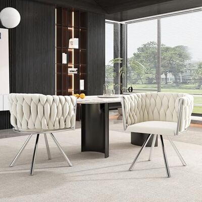 Merax Lot de 2 chaises de salle à manger, pivotantes, modernes, en velours, avec accoudoirs et pieds en métal, pour salle à manger, salon, chambre à coucher, beige et argent - Publicité Merax Lot de 2 chaises de salle à manger, pivotantes, modernes, en velours, avec accoudoirs et pieds en métal, pour salle à manger, salon, chambre à coucher, beige et argent - Publicité