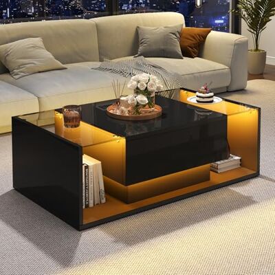Merax Table Basse LED,Table de Salon Noire laquée – Table de Salon Noire Moderne avec 1 tiroir, 100×50×31cm,Plateau en Verre trempé & éclairage RGB contrôlé par appli - Publicité Merax Table Basse LED,Table de Salon Noire laquée – Table de Salon Noire Moderne avec 1 tiroir, 100×50×31cm,Plateau en Verre trempé & éclairage RGB contrôlé par appli - Publicité