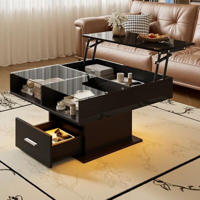 BTM Table Basse multifonctionnelle laquée Brillante avec éclairage LED, Hauteur réglable et Espace de Rangement modulable – Design Moderne pour Salons, Bureaux et Petits Appartements - Publicité BTM Table Basse multifonctionnelle laquée Brillante avec éclairage LED, Hauteur réglable et Espace de Rangement modulable – Design Moderne pour Salons, Bureaux et Petits Appartements - Publicité