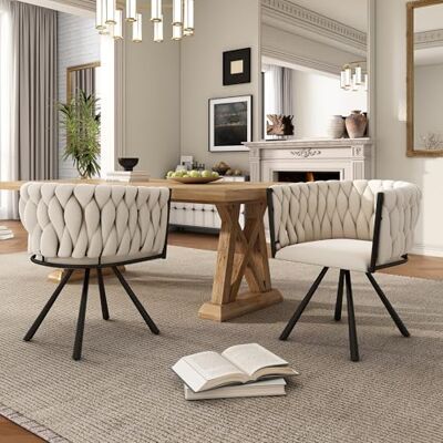 Merax Ensemble de 2 chaises pivotantes, Chaise moderne de salle à manger en velours, Chaise avec accoudoirs pivotante à pieds en métal, pour salle à manger, salon, chambre à coucher, Beige - Publicité Merax Ensemble de 2 chaises pivotantes, Chaise moderne de salle à manger en velours, Chaise avec accoudoirs pivotante à pieds en métal, pour salle à manger, salon, chambre à coucher, Beige - Publicité