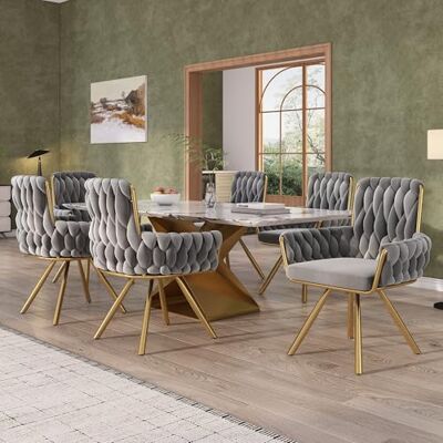 Merax Lot de 6 chaises pivotantes modernes en velours, accoudoirs pivotants, pieds en métal, gris, pour salle à manger, salon, chambre - Publicité Merax Lot de 6 chaises pivotantes modernes en velours, accoudoirs pivotants, pieds en métal, gris, pour salle à manger, salon, chambre - Publicité