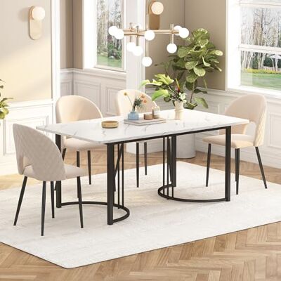 Merax Table à Manger 140 x 80 cm avec Effet marbre – Table rectangulaire Moderne avec Cadre en métal, Pieds réglables, idéale pour Salle à Manger, Cuisine, Salon et Bureau, Blanc/Noir - Publicité Merax Table à Manger 140 x 80 cm avec Effet marbre – Table rectangulaire Moderne avec Cadre en métal, Pieds réglables, idéale pour Salle à Manger, Cuisine, Salon et Bureau, Blanc/Noir - Publicité