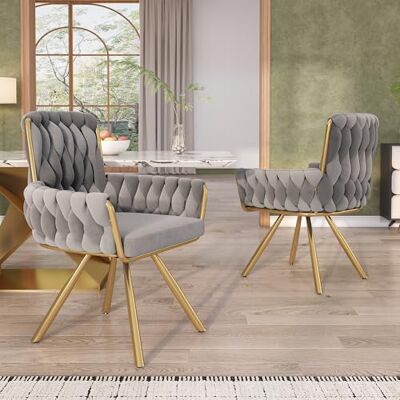 Merax Lot de 2 chaises de salle à manger pivotantes modernes avec dossier haut en velours, accoudoirs pivotants, pieds en métal, pour salle à manger, salon, chambre à coucher Gris - Publicité Merax Lot de 2 chaises de salle à manger pivotantes modernes avec dossier haut en velours, accoudoirs pivotants, pieds en métal, pour salle à manger, salon, chambre à coucher Gris - Publicité