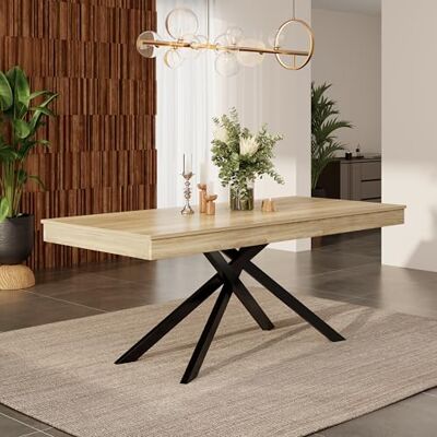 Merax Table à manger extensible 140/180 x 80 cm Rectangulaire Avec plateau de table extra solide Pieds croisés en métal Pour cuisine et salon Couleur bois - Publicité Merax Table à manger extensible 140/180 x 80 cm Rectangulaire Avec plateau de table extra solide Pieds croisés en métal Pour cuisine et salon Couleur bois - Publicité