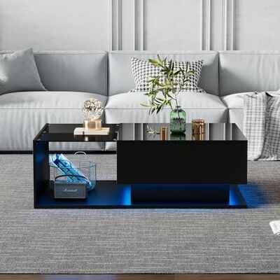 BTM Table Basse LED Moderne, Table Basse carrée avec Plateau en Verre et avec 1 tiroir, résistant aux Rayures, Charge 35kg, 100x50x32 cm, Noir Brillant - Publicité BTM Table Basse LED Moderne, Table Basse carrée avec Plateau en Verre et avec 1 tiroir, résistant aux Rayures, Charge 35kg, 100x50x32 cm, Noir Brillant - Publicité