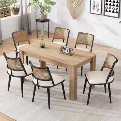 Merax Lot de 6 Chaises de Salle à Manger, Chaises de Cuisine avec Siège en Polyuréthane et Dossier en Rotin, Chaise Rembourrée pour Salle à Manger, Salon et Chambre à Coucher, Pieds en Métal, Noires - Publicité Merax Lot de 6 Chaises de Salle à Manger, Chaises de Cuisine avec Siège en Polyuréthane et Dossier en Rotin, Chaise Rembourrée pour Salle à Manger, Salon et Chambre à Coucher, Pieds en Métal, Noires - Publicité