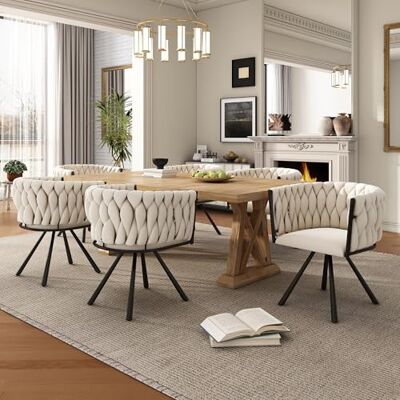 Merax Ensemble de 6 chaises pivotantes, Chaises modernes de salle à manger en velours, Chaise avec accoudoirs pivotante à pieds en métal, pour salle à manger, salon, chambre à coucher, Beige - Publicité Merax Ensemble de 6 chaises pivotantes, Chaises modernes de salle à manger en velours, Chaise avec accoudoirs pivotante à pieds en métal, pour salle à manger, salon, chambre à coucher, Beige - Publicité